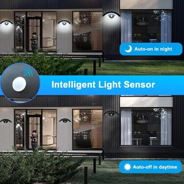 Зовнішня вулична LED-стіна Comely 24W з датчиком руху, IP65, алюміній, тепле світло 3000K, для саду, тераси, сходи, чорний (2 шт.)