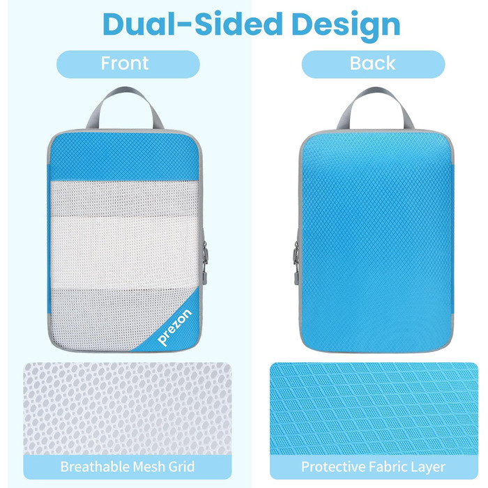 Набір компресійних органайзерів для валізи 6 шт, прозорий, легкий, з міцного катіонного матеріалу, синій