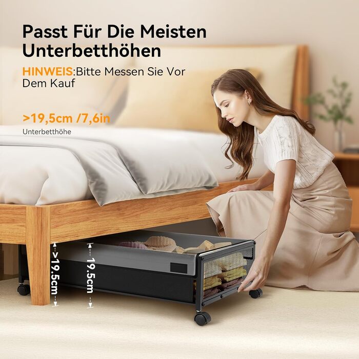 Підліжкова комода з колесами 2 шт., 48 л, ящик для зберігання під ліжком з кришкою та металевим каркасом, складана підліжкова коробка з колесами для одягу, постільної білизни, взуття, 48 л * 2, липучка