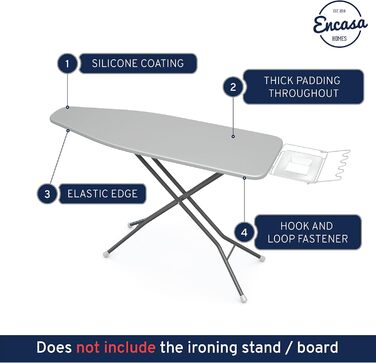 Чохол для прасувальної дошки Encasa XO Metallic Silver Jetstream, 125x39 см, сріблястий - з силіконовою підкладкою, 6 мм (2мм піна + 4мм фетр), 3 затискачі, гумка