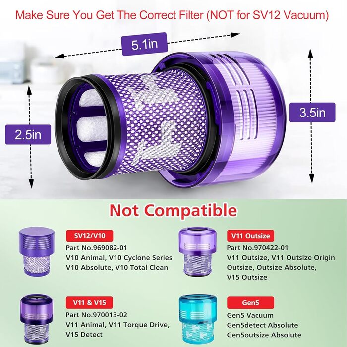 Фільтр HEPA для пилососа Dyson V12 Detect Slim (971517-01) - 3 шт + Щітка для очищення