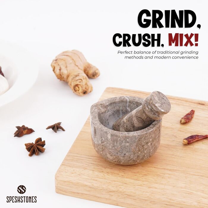 Набір ступка та товкачок з каменю, 7,6 см, ручної роботи, для кухні, спецій та декору