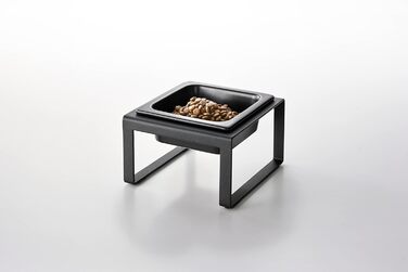 Миска для корму тварин Yamazaki 5817 Tower з підставкою, чорна, сталь/кераміка, мінімалістичний дизайн, 15 x 15.5 x 10 см