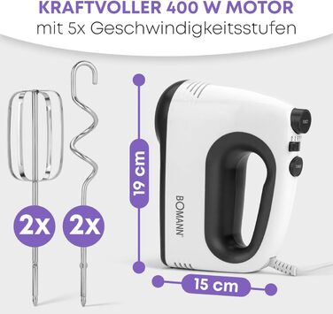 Міксер ручний Bomann HM 6054 CB | 400 Вт, 5 швидкостей, нержавіюча сталь