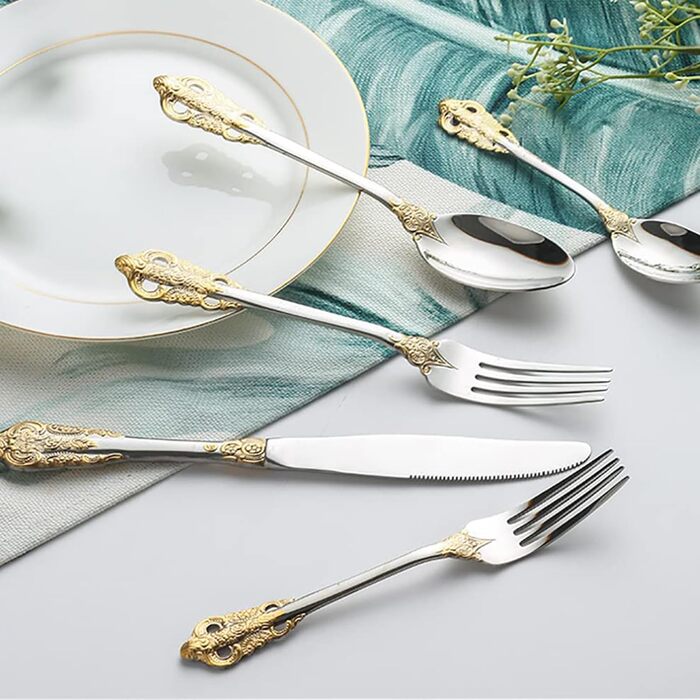 Набір столових приборів Prächtiges Barock 20 предметів з нержавіючої сталі 18/10 (золото-срібло) в подарунковій коробці - виделки, ложки, ножі