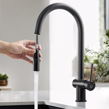 Чорний кухонний змішувач CECIPA SOFETIY SERIE з висувною лійкою, 360° поворот, нержавіюча сталь, 2 режими струменя