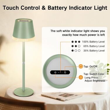 Світлодіодний настільний світильник OUTON з акумулятором, USB-C, 3 режими світла, димування, зелений - 2 шт.