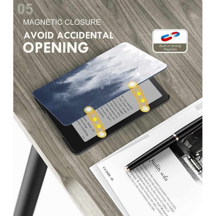 Чохол MoKo для Kindle Paperwhite 12th Gen (2024) та Kindle Colorsoft Signature Edition (2024), захисний чохол з авто-сном/пробудженням, сірий ліс