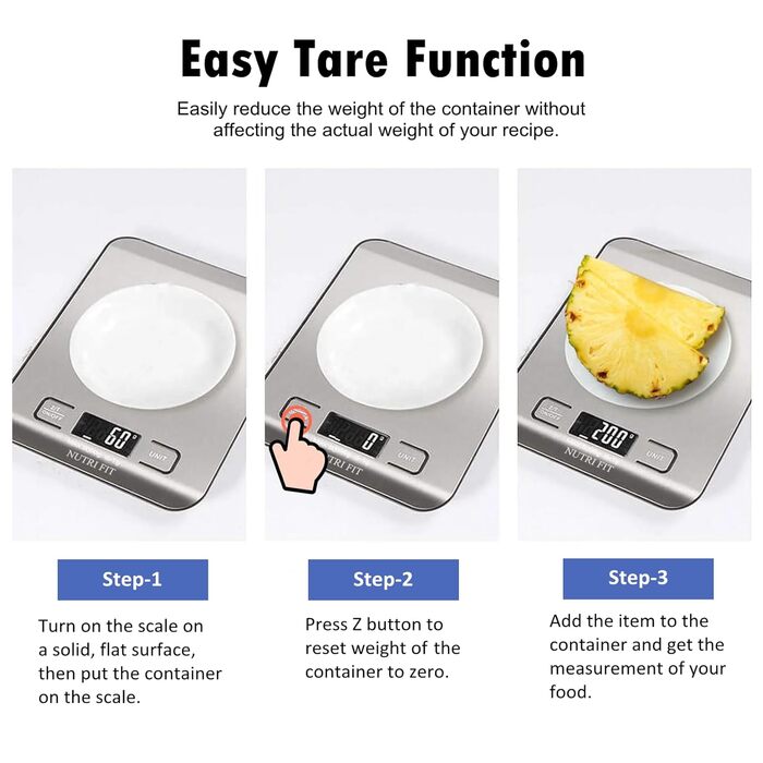 Кухонні ваги Nutri Fit: цифрова вага з нержавіючої сталі, ультраплоска, LCD-дисплей, 5 кг, 4 одиниці вимірювання