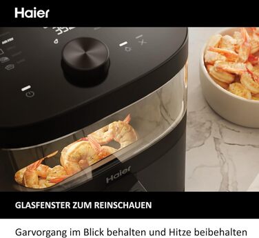 Аерофритюрниця Haier 7 л з вікном, 9 програм, 1700 Вт, LED-дисплей, без олії, для здорового приготування, серія 5 HAF5TWA3, посудомийна, з аксесуарами