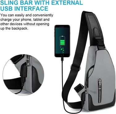 Чоловіча нагрудна сумка Brusttasche, Crossbody з USB-зарядкою, Оксфорд, водонепроникна, для спорту, роботи, подорожей (#6 A-grau)