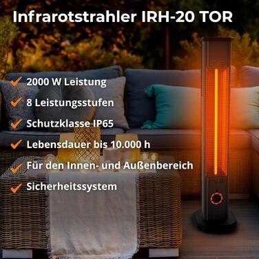 Інфрачервовий обігрівач Climative 2500W – електричний обігрівач з 9 рівнями, IP65 для тераси та приміщення, настінний, з пультом та таймером, чорний