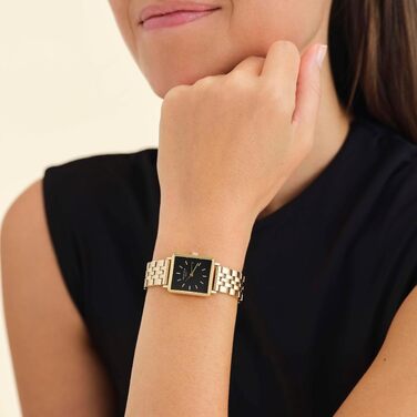 Жіночий наручний годинник Rosefield Boxy XS білий циферблат Sunray, золотисто-чорний, 22x24 мм