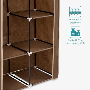Navaris Fabric Wardrobe with Clothes Rail - Folding Wardrobe 88x170x45cm with Rail - Large, Stable Closet - Foldable Fabric Wardrobe made of Nonwoven Fabric in Light (Brown)