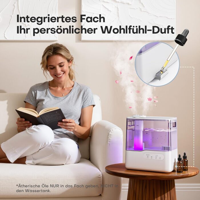 Зволожувач повітря AROEVE 5L з аромадифузором, нічним світлом та таймером, тихий ультразвуковий зволожувач для дитячої кімнати, рослин