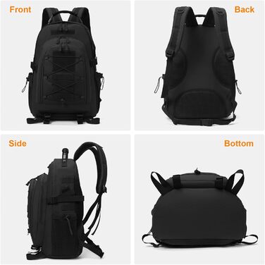 Тактичний рюкзак Molle 35/40 л, водонепроникний, для мотоциклістів, туризму, школи, з USB-портом, чорний