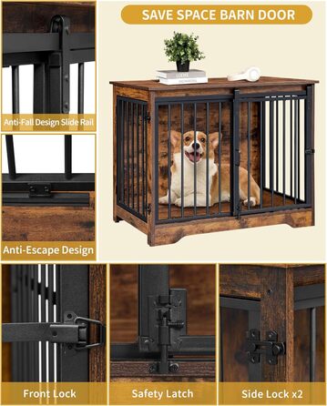 Hzuaneri Modern Wooden Dog Crate Furniture - Indoor Dog Box with Sliding Doors for Small/Medium Dogs - 81cm Height, 55x81x67.5cm, Vintage Brown DFC83601B