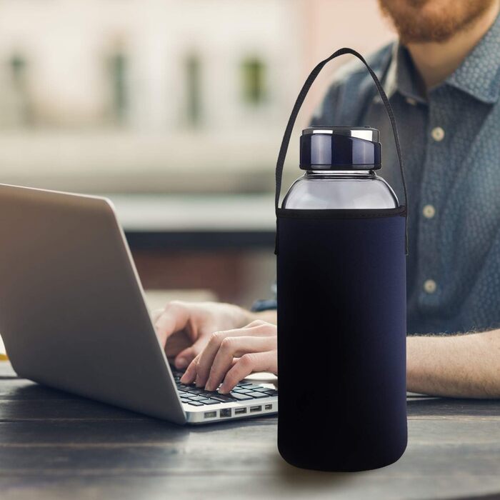 1.5 Liter / 1.5L Glass Drinking Bottle with Neoprene Sleeve 1500ml Borosilicate Glass Water Bottle with Stainless Steel Lid BPA Free Glass Bottle