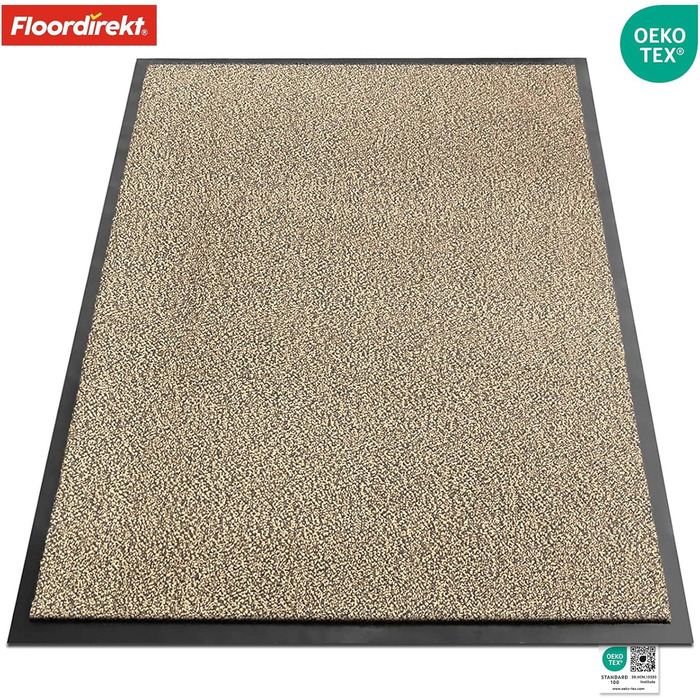 Килимок для підлоги Floordirekt Rhine - миючий, з високою зносостійкістю, з антиковзним покриттям - килимок для вхідної зони (Sparrow), кольор Ocher-black (Meliert), 80 x 120 см