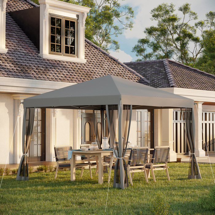 Outsunny Folding Gazebo, Folding Tent 3x3m with Side Walls incl. Carrying Bag Metal and Oxford light grey and black for Garden and Events