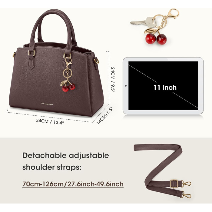 Сумка жіноча RAINSMORE середнього розміру з PU шкіри, для планшета 11 дюймів, з плечовим ременем, для роботи та міста (кава)