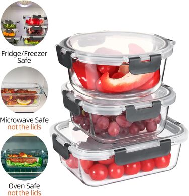 Набір контейнерів для їжі Glas Meal Prep Container Set (12 шт.) - рожевий (сірий), миє в посудомийній машині