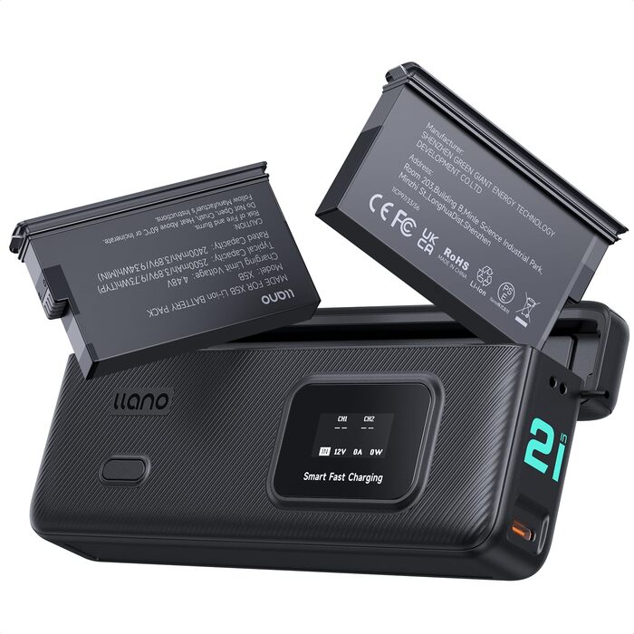 Зарядний пристрій llano AC2 30W Hub для Insta360 X5 з двома акумуляторами 2500mAh, 3 слоти PD, LED-індикація