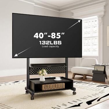 Підставка для телевізора FITUEYES на колесах, висотою до 60 кг, VESA 600x400 мм, для телевізорів 40-85 дюймів