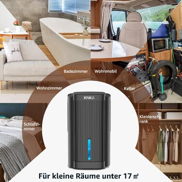 Електричний осушувач повітря KNKA, 1.1 л, для дому, ванної кімнати, підвалу, тихий (28 дБ), з автовимкненням та нічним режимом, кольорове підсвічування (білий), колір: чорний
