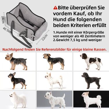 Автокрісло для собак та котів GGW | Безпечне автокрісло з подвійним кріпленням, водовідштовхувальне, з кишенями, швидка установка (сумісне з 99% підлокітників) (Сірий, стандартний стиль)