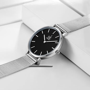 SK Ультратонкі мініатюрні жіночі годинники з двома стрілками. Елегантні годинники для жінок з шкіряним ремінцем (срібляста сітка)