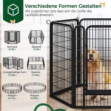 Вольєр для цуценят Yaheetech, 12 частин, 100 см, автоматичний замок, розкладний, для квартири та саду, чорний