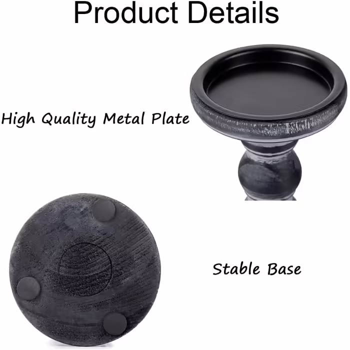 Rustic Wooden Candle Holder Pillar - 3 Piece Wooden Candle Holder Set Pillar Candle Holder Set Distressed White Tealight Holder for Wedding Centerpieces Farmhouse Home Room Decoration (Distressed Black)