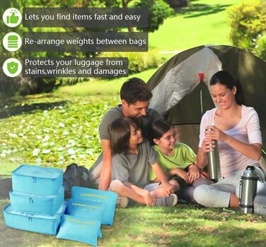 Органайзер для валізи Vicloon 8-в-1: комплект для подорожей, водонепроникні сумки для одягу, взуття та косметики (світло-блакитний)