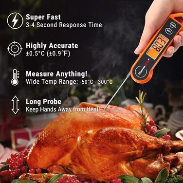 Термометр для м'яса ThermoPro TP19H: цифровий термометр для приготування страв, барбекю, випічки та контролю температури вина. З довгим зондом та LCD-екраном.