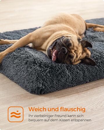 Feandrea Dog Bed, Orthopedic Dog Cushion, Padded with Bubble Foam, Removable and Washable Cover, Size M, for Small and Medium Dogs, 80 x 50 x 8 cm, Dark Grey PGW211G02