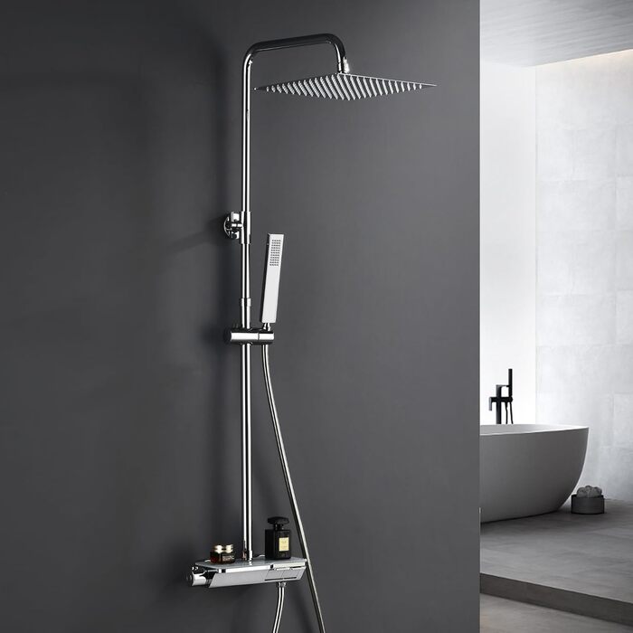 Gorbachev Rain Shower System with Shelf, Shower Set without Shower Faucet (20x20cm) (SJ-TP2525CP, Chrome)