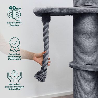 HAPPYPET Преміум Дряпка для котів 'Купер' – 150 см, велика, для Мейн-кун, з сизалю, товсті стовпи (сірий)