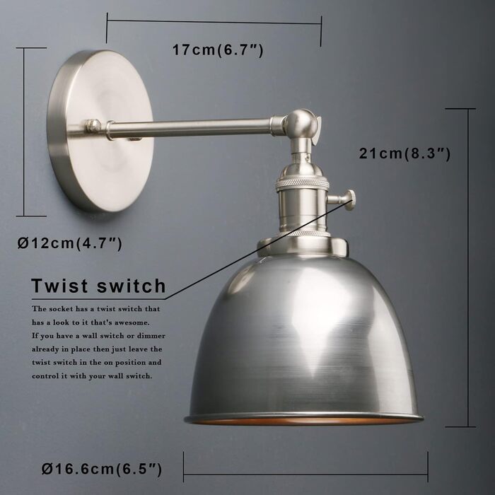 Phansthy 2-Piece Wall Light with Metal Shade Wall Lamp Industrial Design, Interior Vintage Loft Wall Lamp E27 max. 40W for Living Room Bedroom Office Kitchen Hallway (White) (Clear Lacquer)