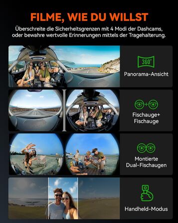 Панорамний автореєстратор VANTRUE E360 ACE 5.2K Dual STARVIS 2 HDR 360°, відеореєстратор з WiFi, GPS, сенсорним екраном 1.54″ та режимом паркування (передній та внутрішній)