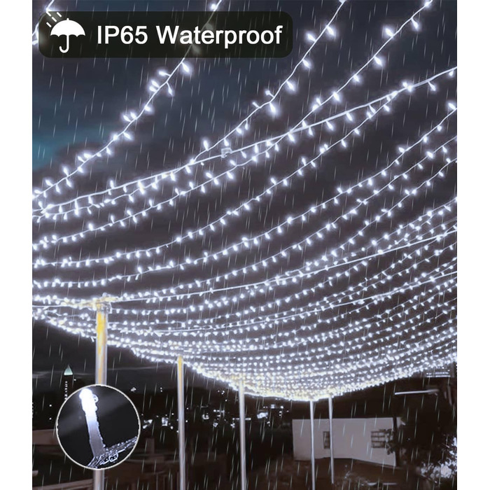 Ламповий завіс 6м x 3м, 600 LED, з вилкою, таймером, 8 режимів, вологостійкий, для вікна, павільйону, саду, різдвяне деко, тепле/холодне світло