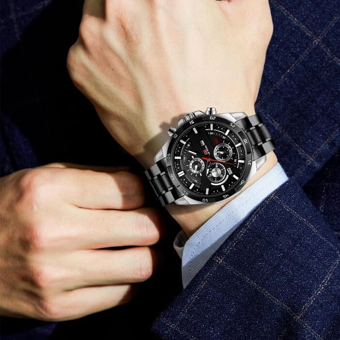 Годинник чоловічий OFF CUP з датою, кварцовий хронограф, водонепроникний, з нержавіючої сталі, стильний аксесуар для бізнесу та повсякденного носіння, ідеальний подарунок, срібно-чорний колір