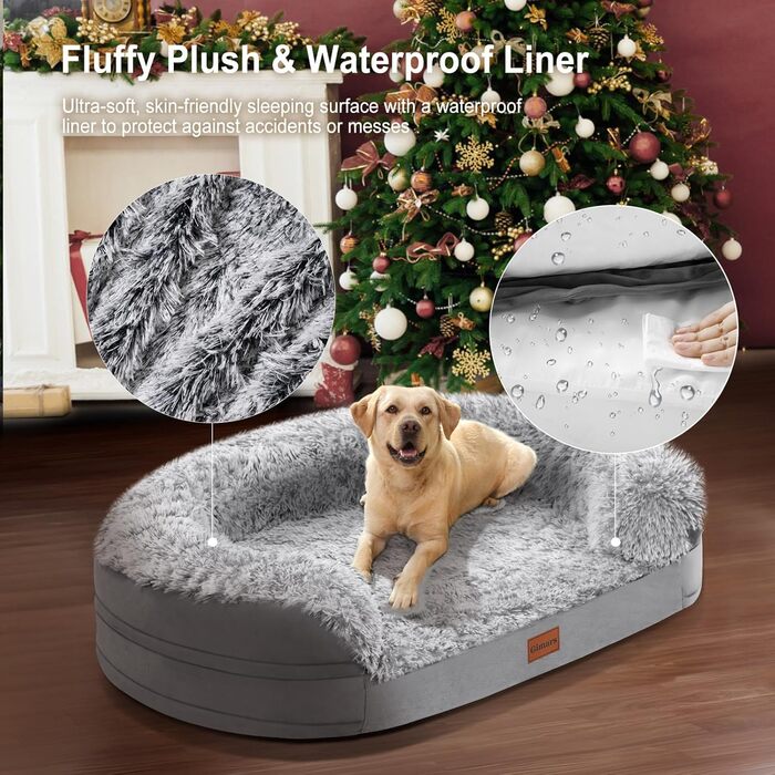 Gimars 9.5 inch Orthopedic Dog Bed for Extra Large Dogs, XL Dog Bed with Bolster & 28D Egg Crate Mattress, Waterproof Cover, Washable Plush Cover, Dog Sofa for Arthritic Dogs - Half Round