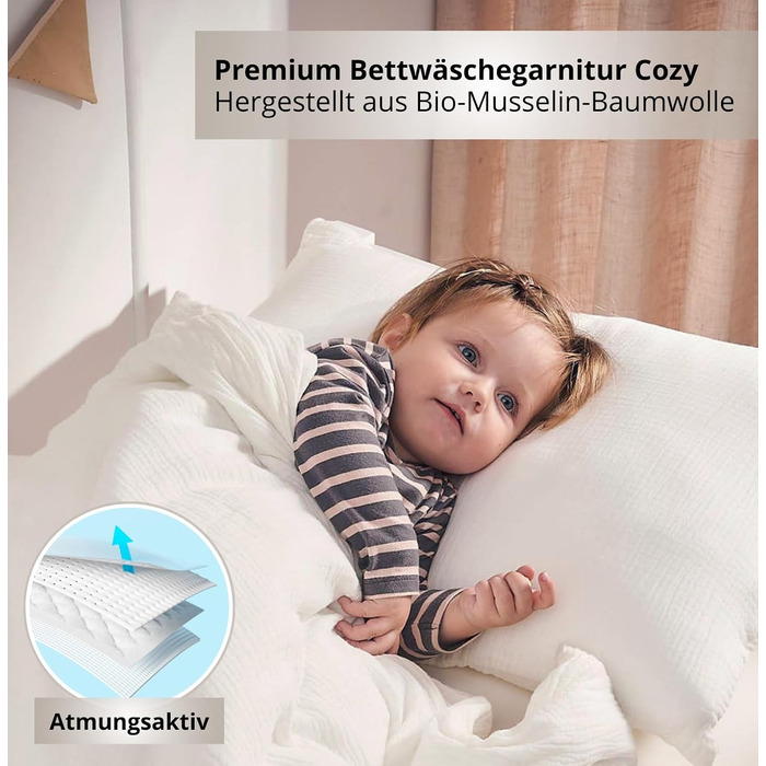 Дитяча постільна бджільня Kinderbettwäsche 100x135 2 шт. | ОekoTex сертифікована, для алергіків | Набір постільної білизни з мусліну Kinderbettwäsche з 1 простирадлом 135x100 та 1 наволочкою 40x60 | (100 см x 135 см, Білий)