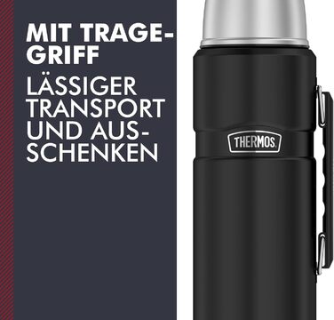 THERMOS STAINLESS KING Thermos flask black matte 1.20L - Stainless steel, absolutely leak-proof, with drinking cup and handle, 12h hot & 24h cold, dishwasher safe, BPA-free