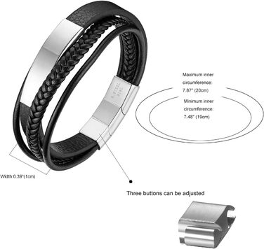 Чоловічий шкіряний браслет JewelryWe, ручної роботи, плетіння з кількох рядів, зі сталевим магнітним застібкою, регульований, для чоловіків та жінок