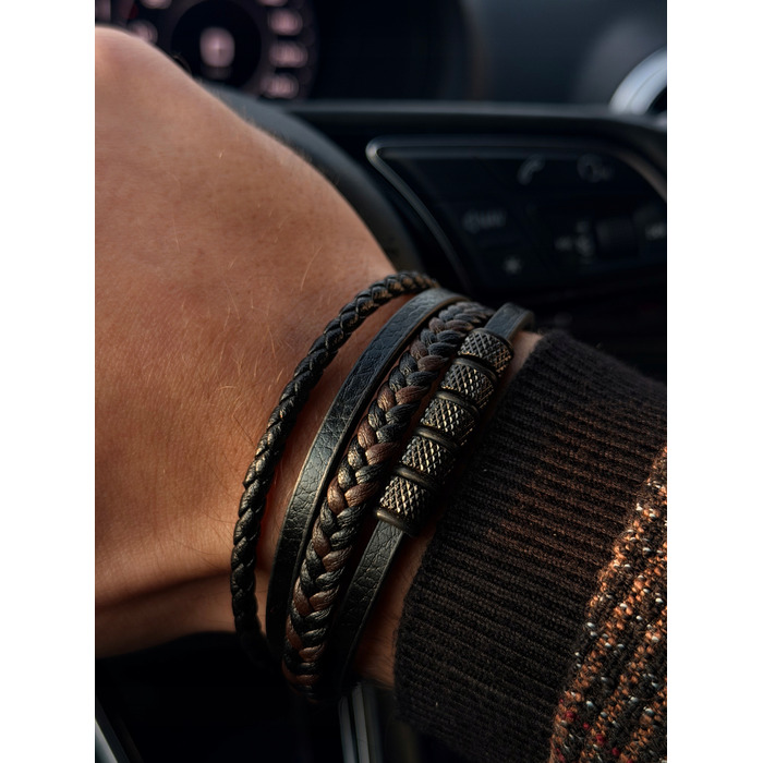 Чоловічий шкіряний браслет LUXMEN, чорний, регульований, з гравіюванням, 21 см