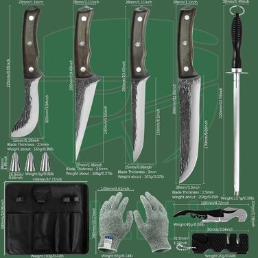 Набір кухонних ножів FULLHI з дерев'яною ручкою (11 предметів)