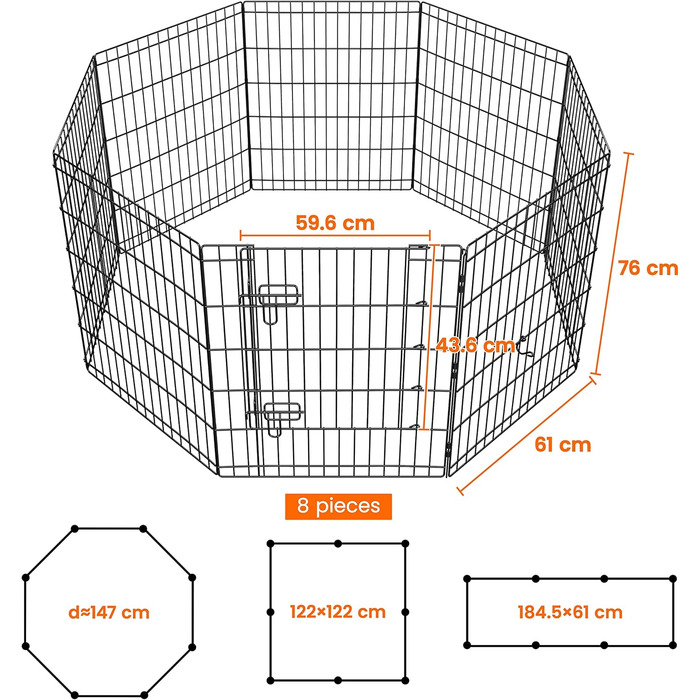 Вольєр для цуценят Yaheetech 8-секційний, 61x61 см з дверима, для собак, котів, кроликів