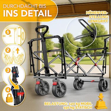 TRESKO® Розкладний візок-валіза з дахом, кишенькою-холодильником та боковими шторами | Валіза-візок, вантажопідйомність до 150 кг | Візок для перевезення з повного гумового покриття та гальмами (передні та задні) та 3-точкова стрічка (Зелений) (Синій)